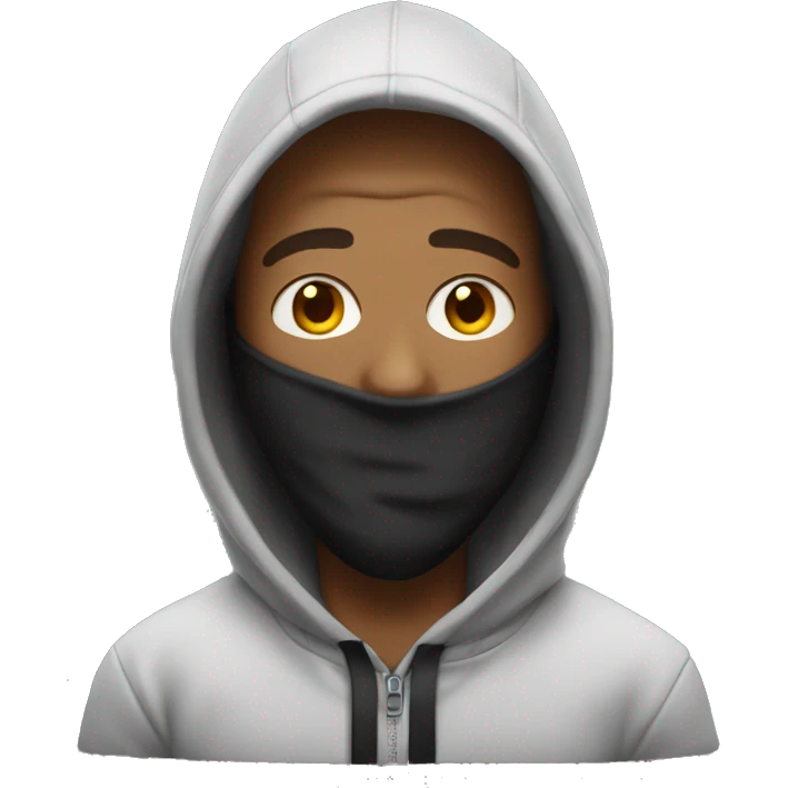man wearing hoodie with face covered by ski mask emoji