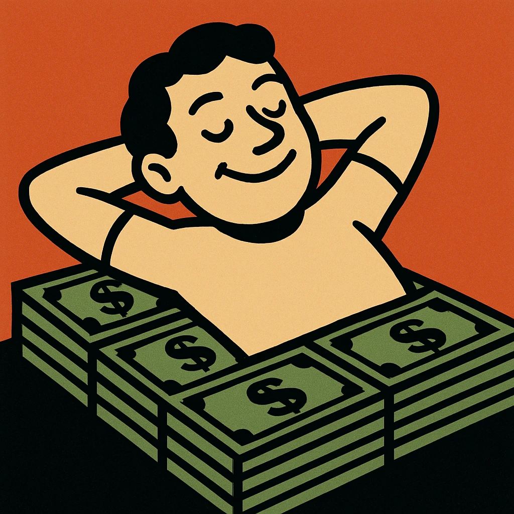 happy person napping on mattress of money emoji
