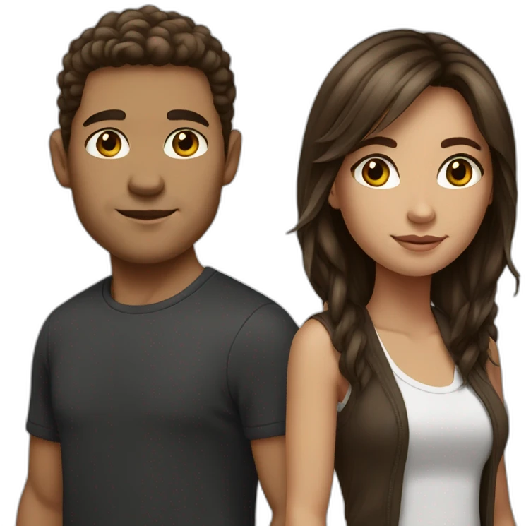 Mixed race couple brown hair brown eyes white and black emoji