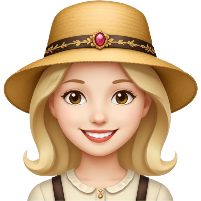 girl with a decorative, elegant hat, smiling emoji