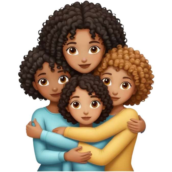 three black girls with curly hair hugging emoji