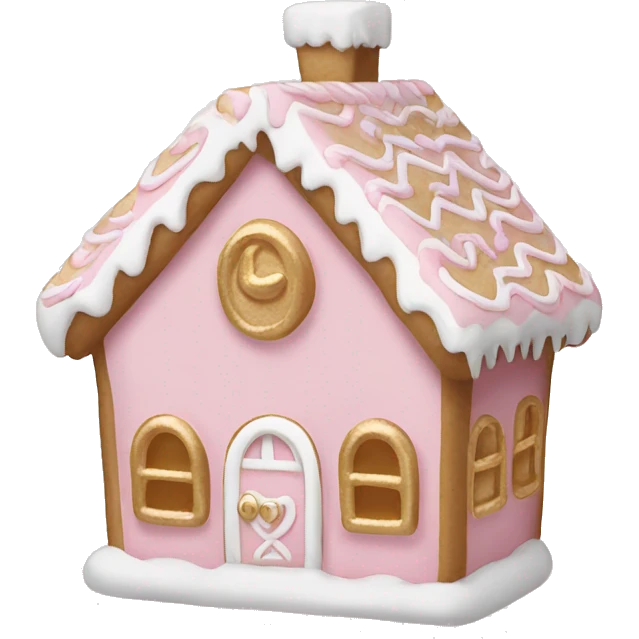 light pink and gold and white gingerbread house emoji