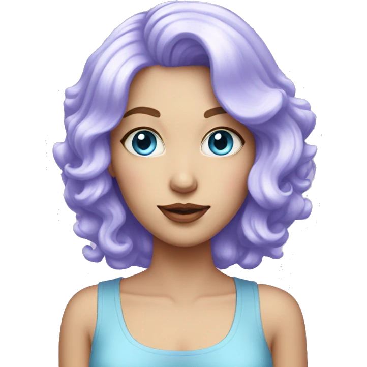 white woman with blue eyes and hair with lilac wig and candy clothes emoji