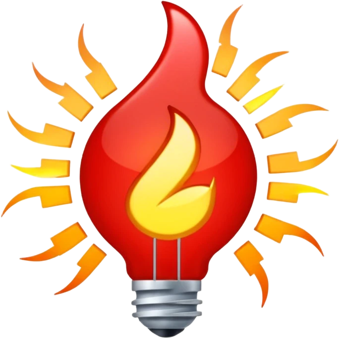 Rayos, electricidad, centellas con expresiones de alegría color rojo emoji