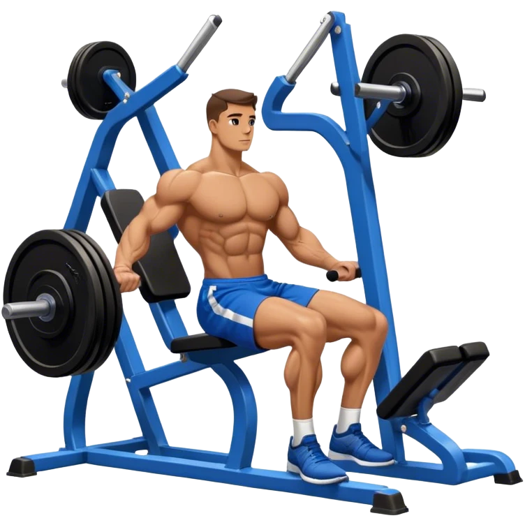side-view bodybuilder in blue shorts seated weighted calf-raise machine on his tip toes emoji