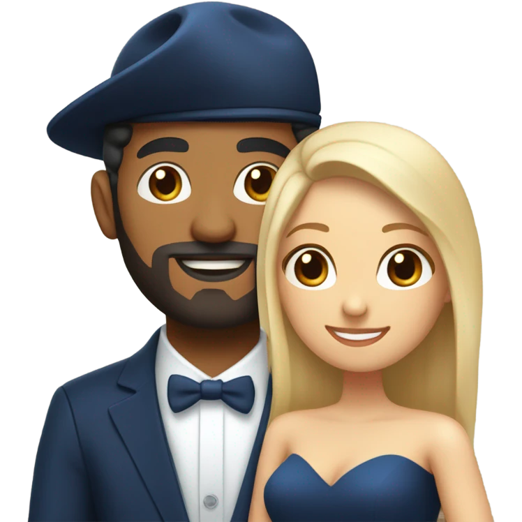 Puerto rican beard short hair with blue hat and navy blue suit marrying  with blond long hair girl emoji
