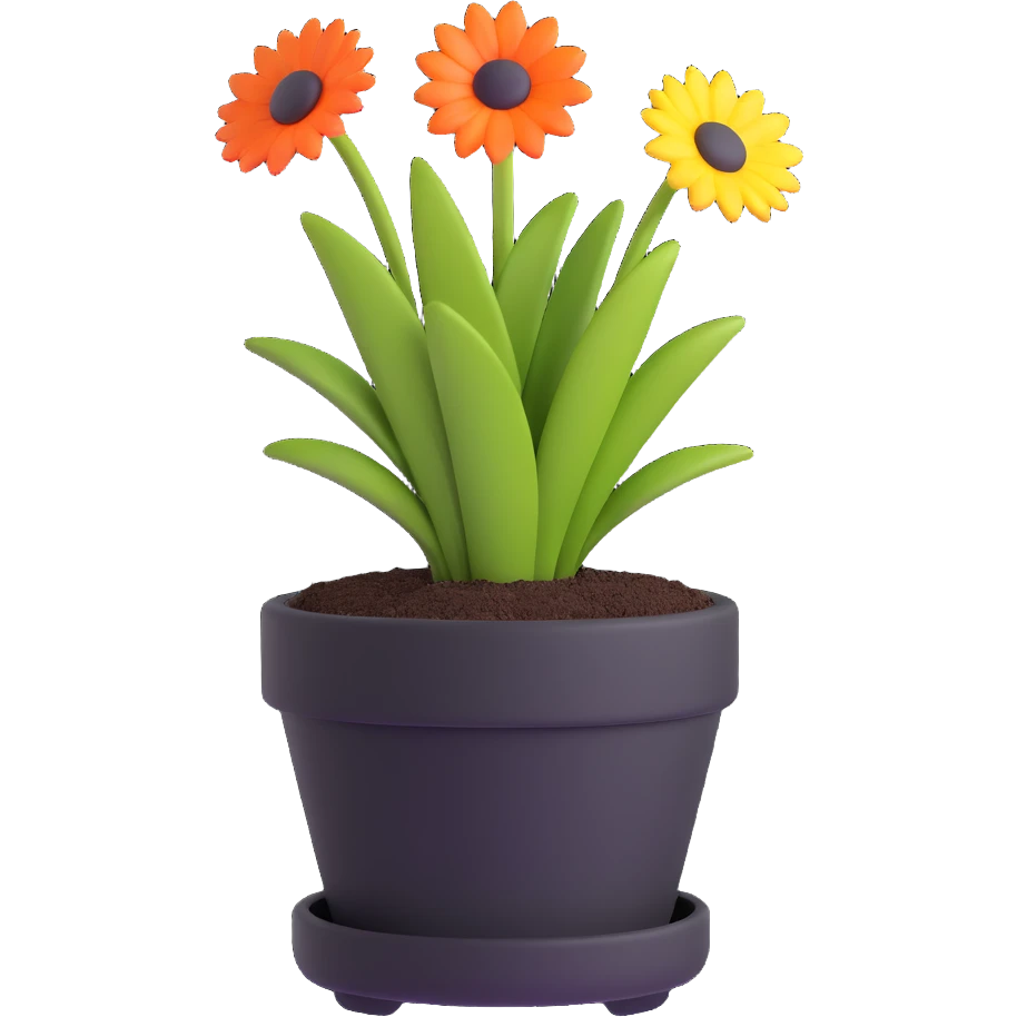 black flower pot, natural texture, simple style emoji