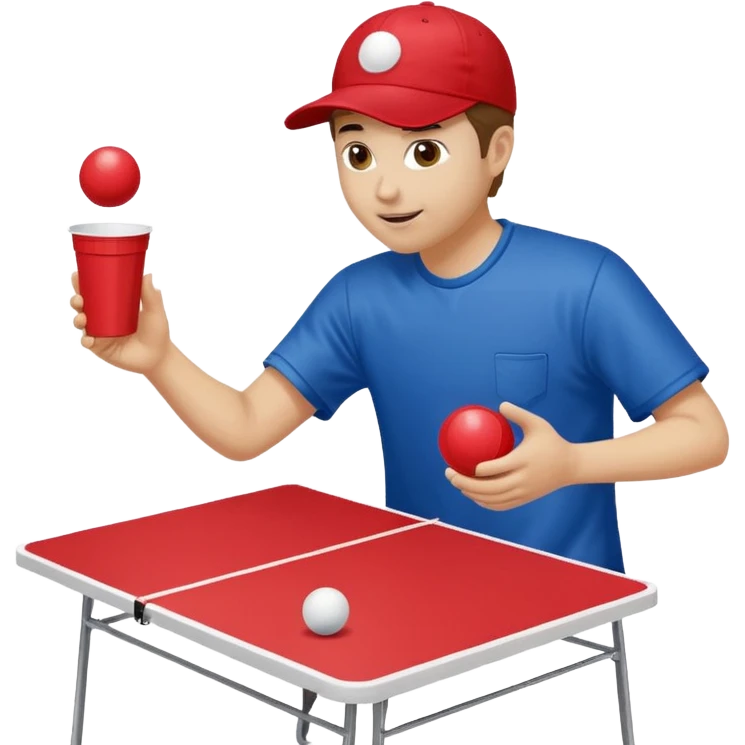 Beer pong table with somebody throwing a ping-pong ball into a red plastic cup emoji