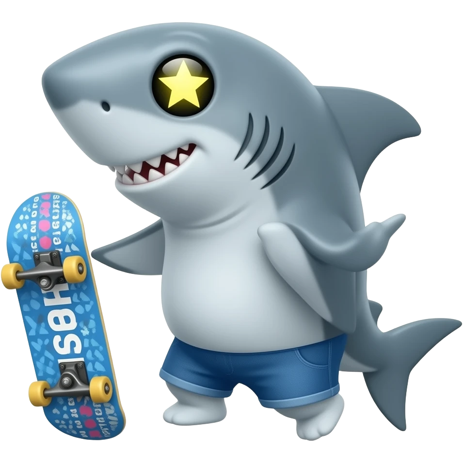 Shark whit a Skateboard and the eyes are Stars emoji