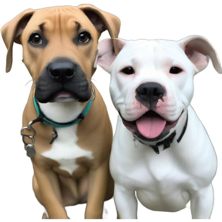 Black mouth cur puppy next to black and white smiling pit bull emoji