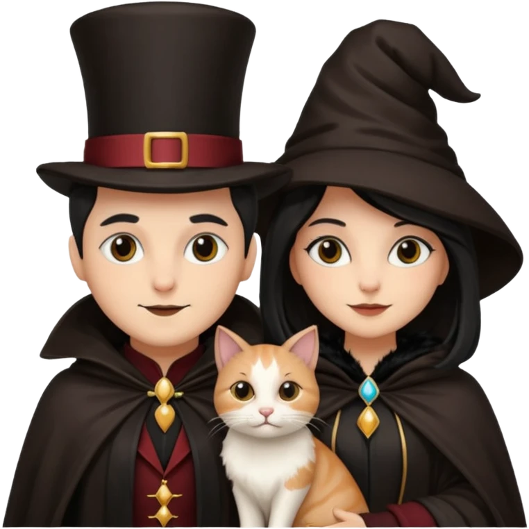 magician couple and their pet cat emoji