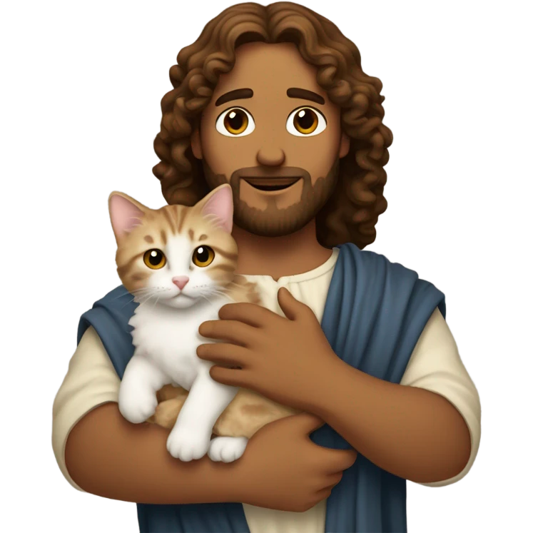 (Jesus Christ with curly hair) holding a kitten emoji