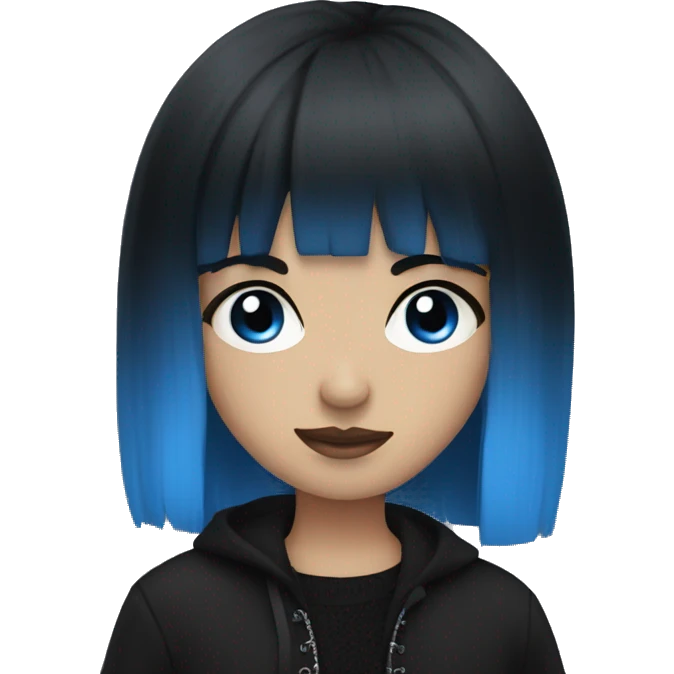 Black hair blue eyes goth with bangs emoji