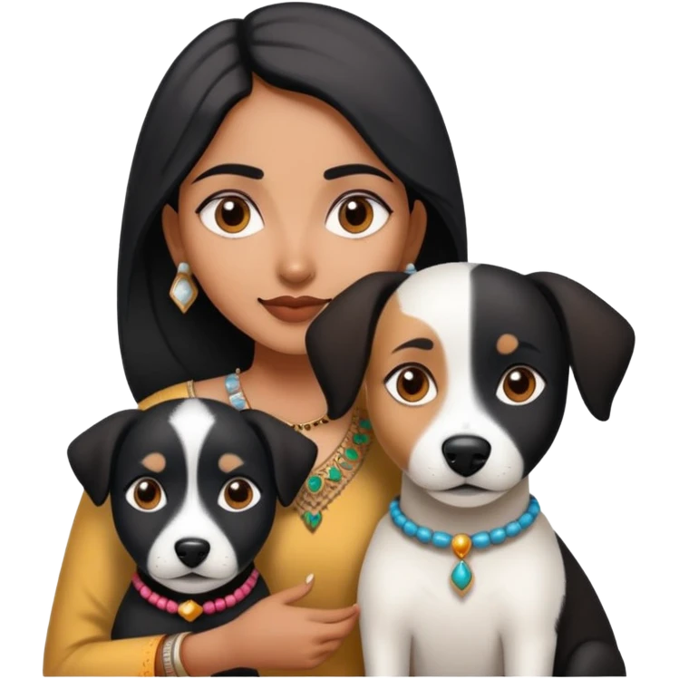 Indian woman who has a  black and white dog emoji