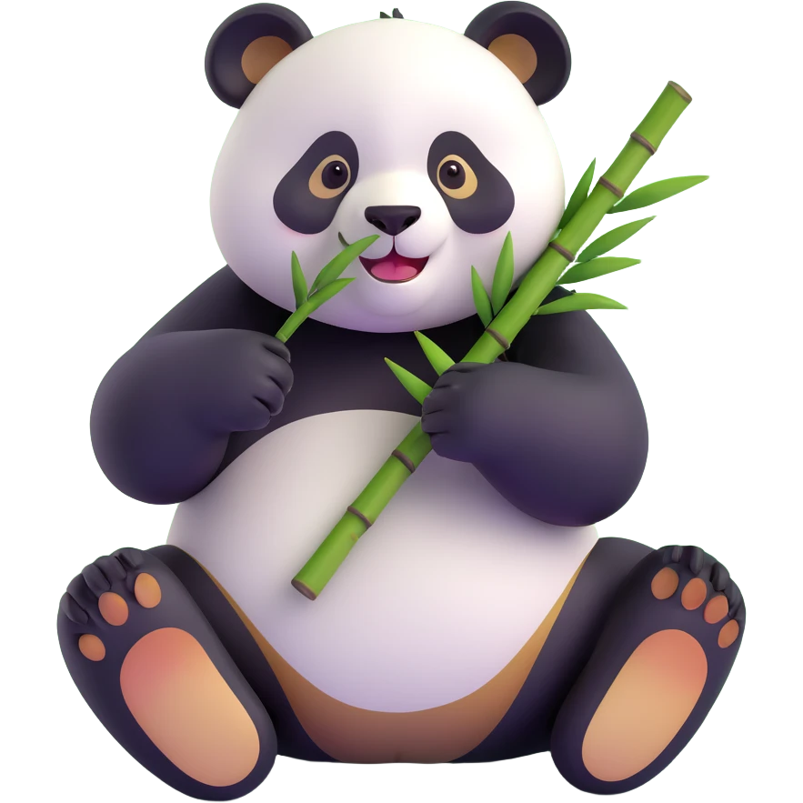 panda eating bamboo in forrest background, close up pose emoji