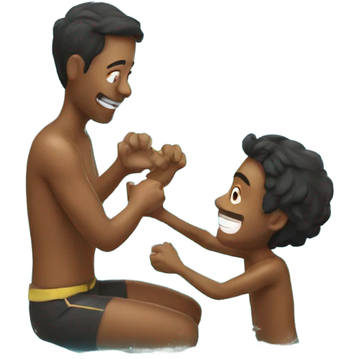 Husband playing by with son in water emoji