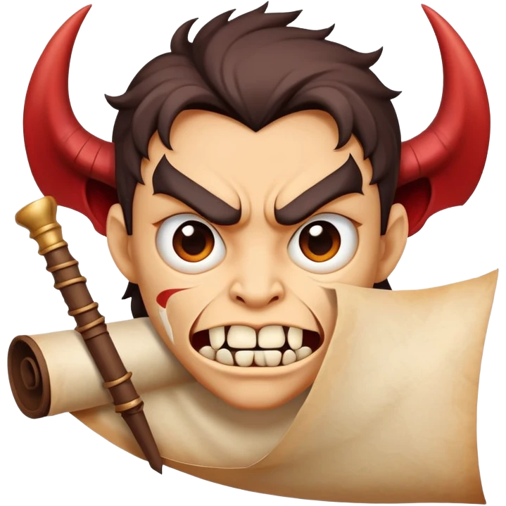 cartoon face holding a scroll parchment in mouth like a Demon Slayer character emoji