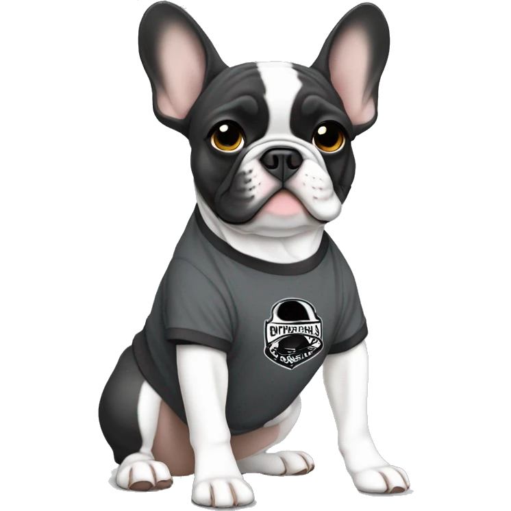 French bulldog dark gray wearing Corinthians t-shirt  emoji