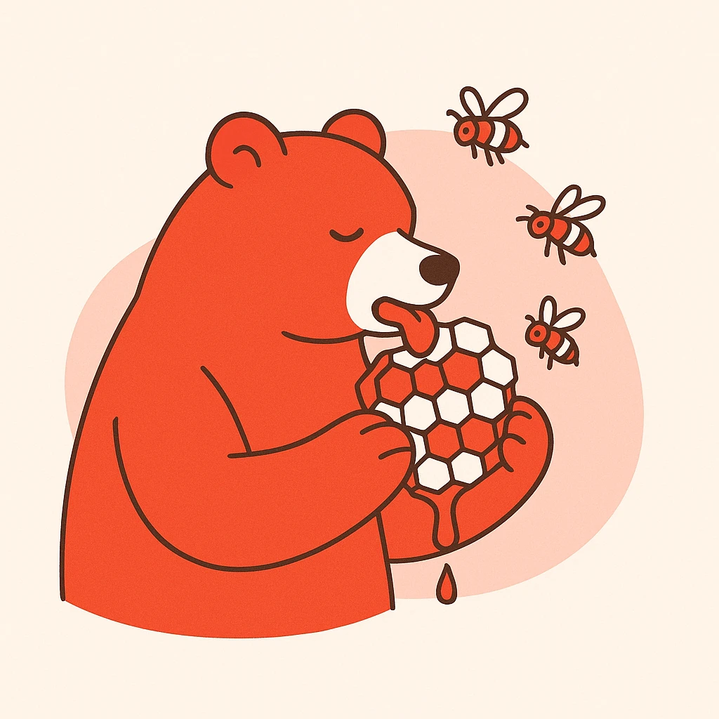 bear eating honeycomb with bees flying around emoji