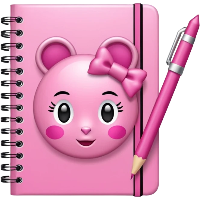 Caderno inteligente de disco rosa com laços doallete caneta com corações  emoji