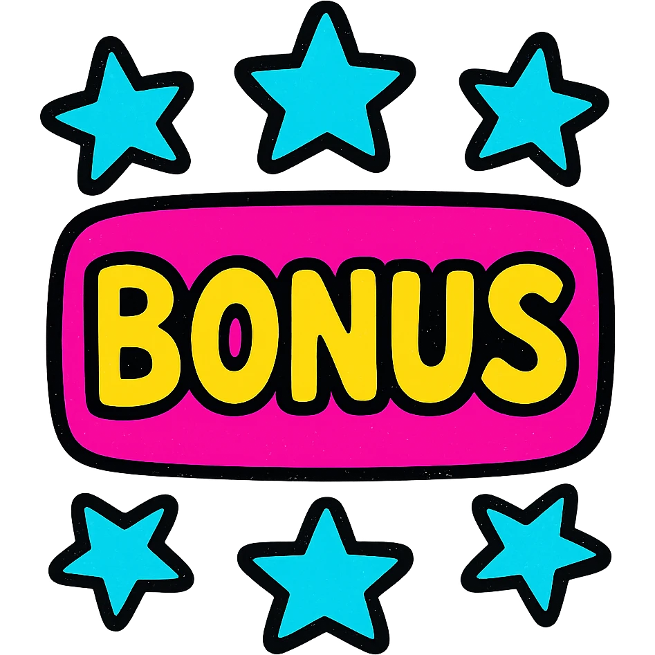 sign with the word BONUS in the center, surrounded by stars, colorful and eye-catching style emoji