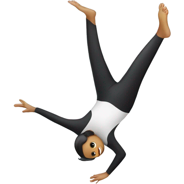 Girl doing a cartwheel with two penguin on her feet emoji