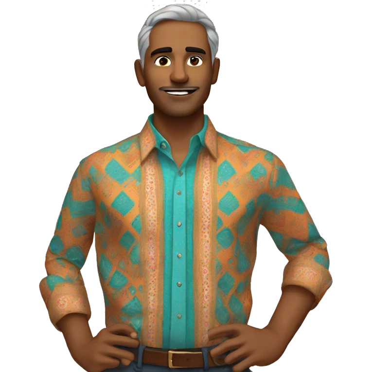indian Man in Fitted button-up shirt with bright pattern emoji