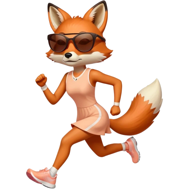 serious anthropomorphised female fox in stylish dress with sunglasses jogging upright emoji
