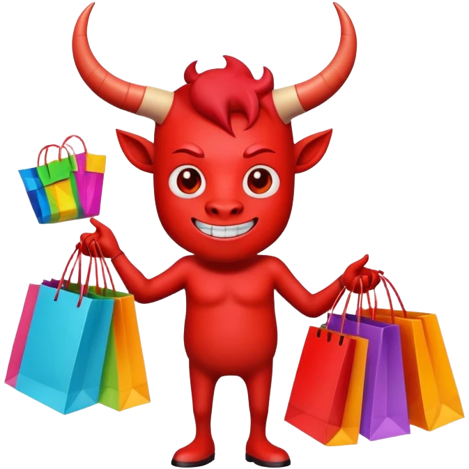Red devil with horns carrying colorful shopping bags emoji