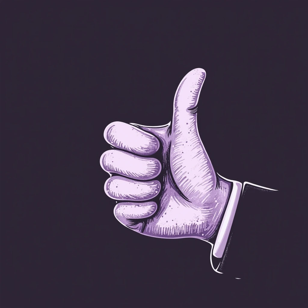 hand giving a thumbs down gesture, crayon-style pastel chalk, soft lilac and purple color palette, rough doodle-like texture, drawn with pastel chalk on a dark surface, aesthetic and emotional, suitable for Telegram channel emoji