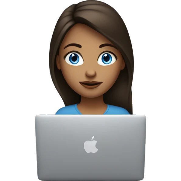 Brunette girl, blue eyes, works on a MacBook emoji