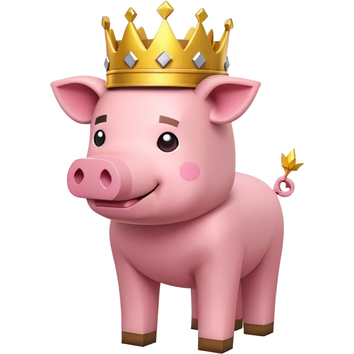 minecraft pig full body pink blocky animal with square head wearing a crown emoji