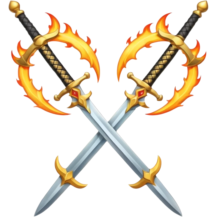 Two powerful on fire fully golden fiery royal crossed swords emoji