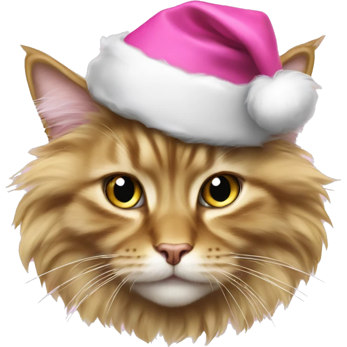 fluffy gold maincoon cat in pink santa hat  emoji