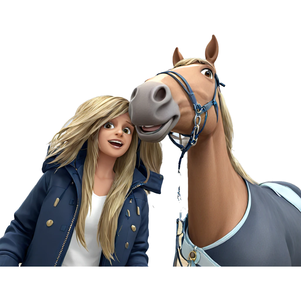 playful girl with horse emoji