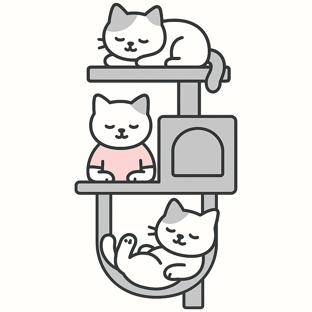 cats relaxing in a vertical playhouse emoji