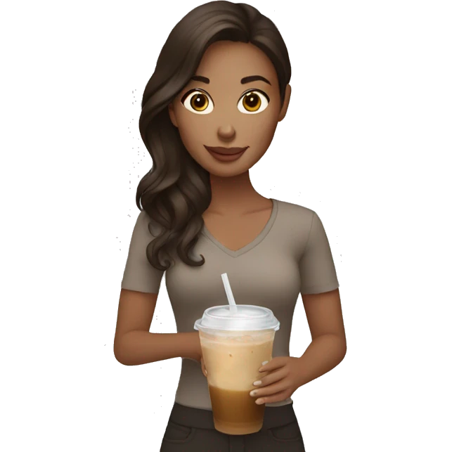 brunette with iced coffee emoji
