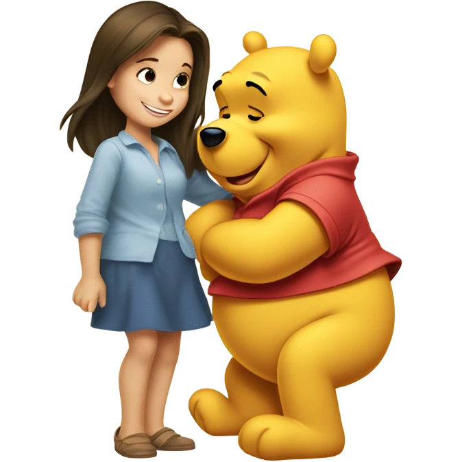 Winnie the Pooh saying goodnight to pretty brunette girl emoji