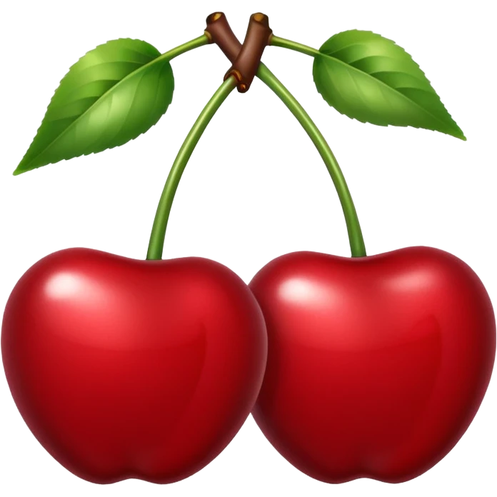 A pair of cherries emoji made of polished silver chrome, smooth rounded shapes, glossy metallic finish, soft highlights and reflections, cute proportions, iOS emoji style, centered, clean white background, no text emoji
