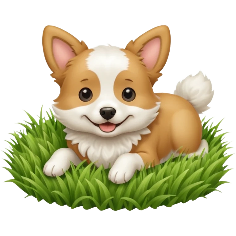 White and tan dog rolling in grass emoji