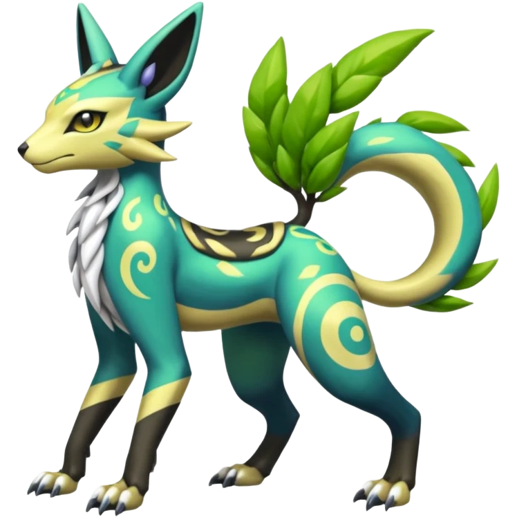  Exotic Tropical Meloetta-Zygarde-Zeraora-Renamon-Protogen-Palkia-hybrid-fusion-Fakémon-creature, full body emoji