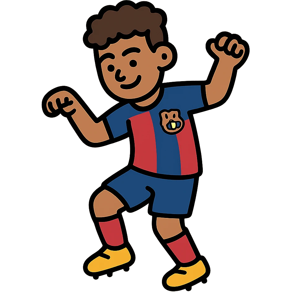 Young football player Lamine Yamal from FC Barcelona dancing in celebration emoji