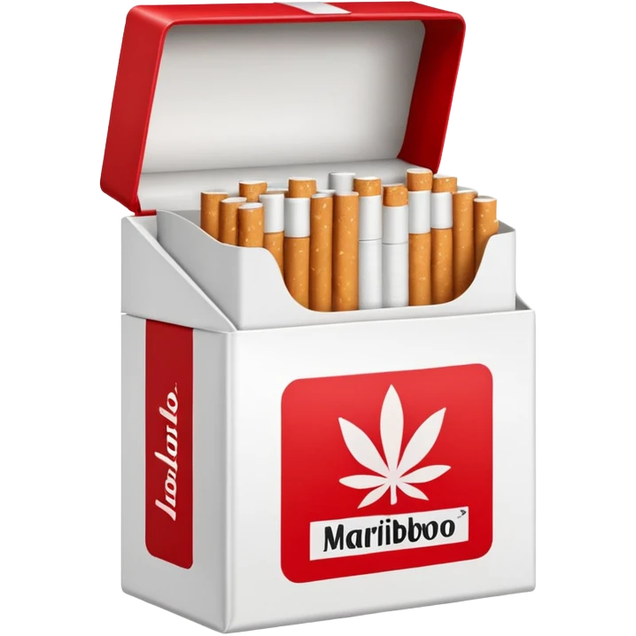Cigarette pack emoji, Marlboro style, open box, visible cigarettes emoji