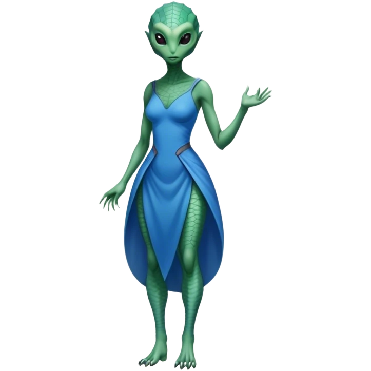a reptilian alien woman full body, in blue dress emoji