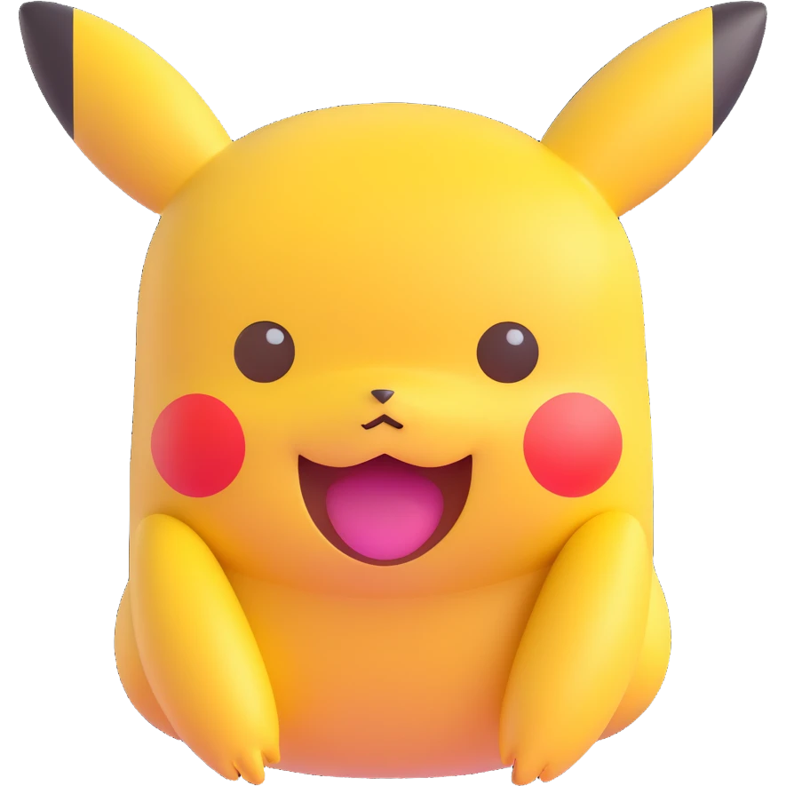 cute and rounded Pikachu, smiling, 3D emoji style emoji