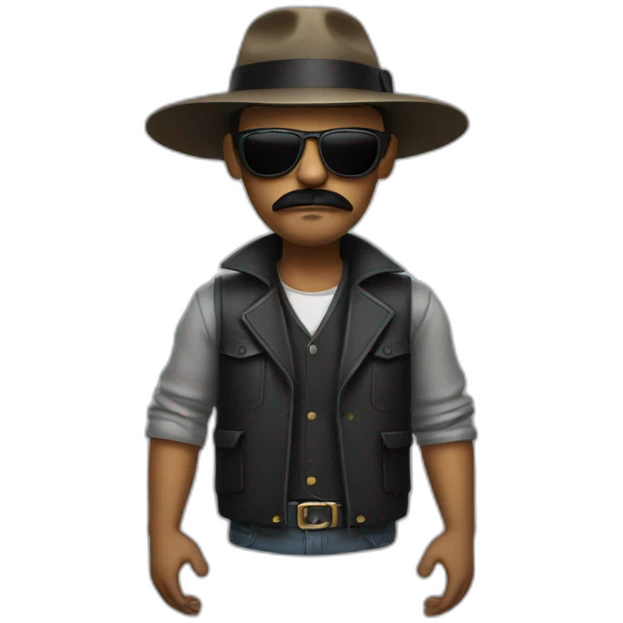 Gangster with a hat, sunglasses, mustache and weapons emoji