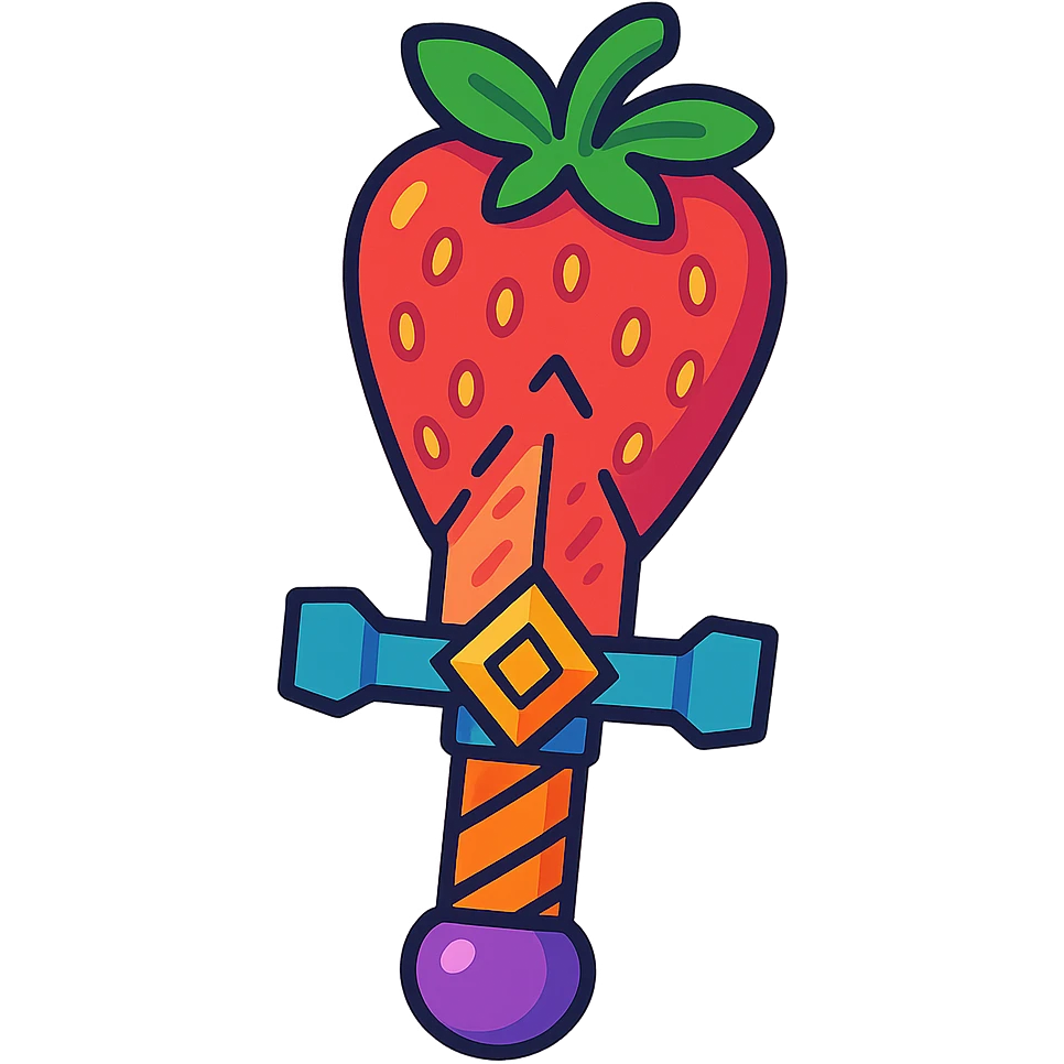 a sword with a blade made of strawberry, playful and colorful, vibrant toon style emoji
