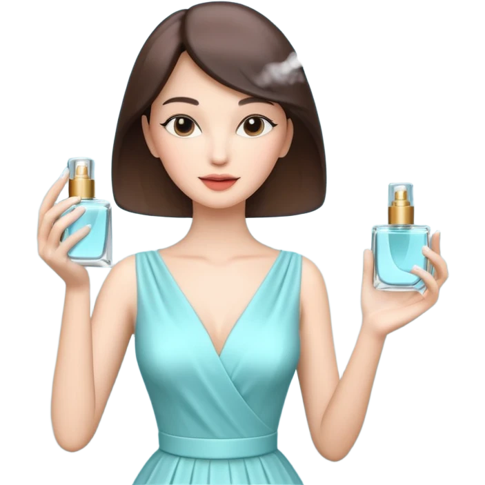 stylish woman spraying perfume, holding a perfume bottle, soft mist spray in the air, elegant pose, 3D cartoon, mobile game icon style, clean background, no text, no watermark

 emoji