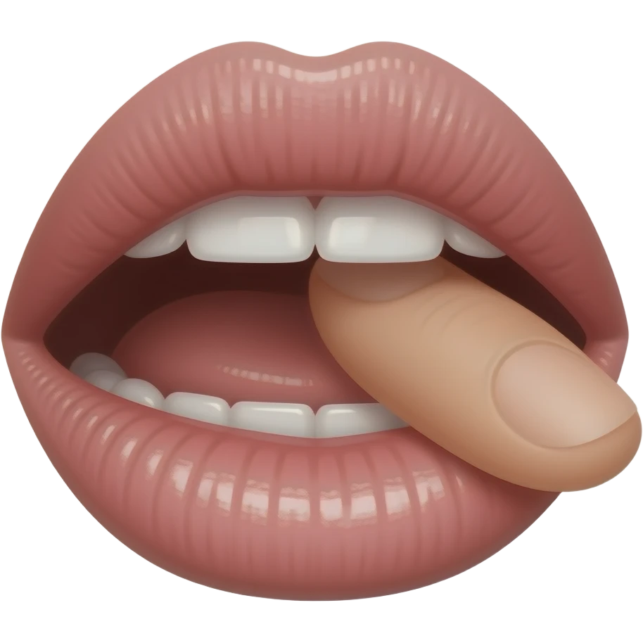 A mouth that bites a finger in a sexy way On the side of the mouth emoji