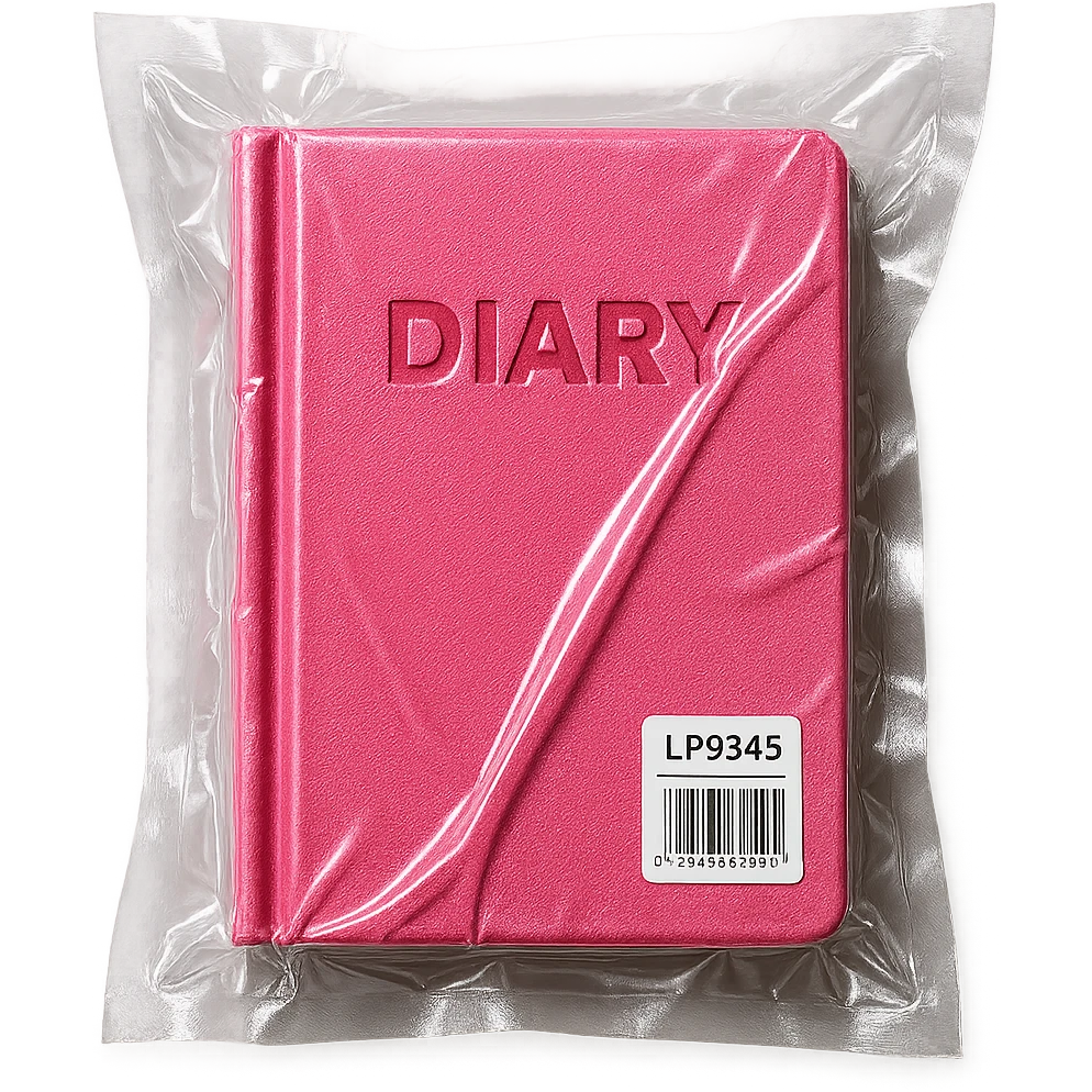 a pink diary, vacuum sealed style emoji